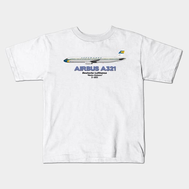 Airbus A321 - Deutsche Lufthansa "Retro Colours" Kids T-Shirt by TheArtofFlying